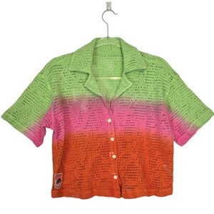 Maaji Colorful Dye Kyrie Crochet Shirt Short Sleeve Cropped Ombre Medium NEW